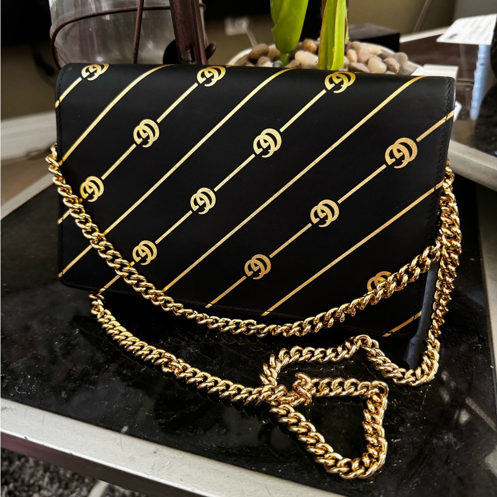 New Authentic GUCCI Double GG Diagonal Stripe Mini Bag/Clutch Wallet on Chain